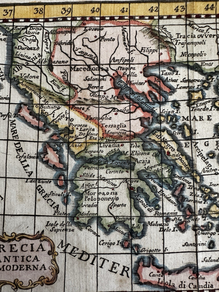 Greece Greek Isles Aegean sea 1788 rare Italian hand colored miniature map