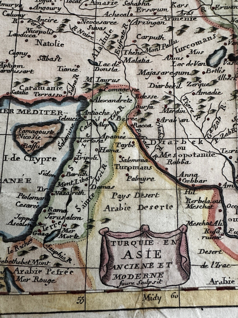 Turkey in Asia Syria Iraq Georgia 1744 Faure engraved hand color miniature map