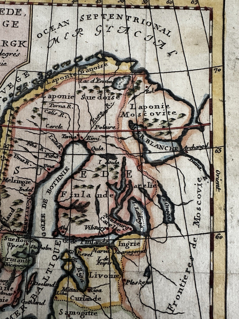 Scandinavia Norway Sweden Denmark 1744 Faure engraved hand color miniature map