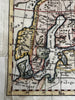 Scandinavia Norway Sweden Denmark 1744 Faure engraved hand color miniature map