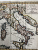 Italy Italia Italie 1750 Vaugondy engraved hand colored miniature map