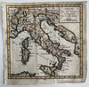 Italy Italia Italie 1750 Vaugondy engraved hand colored miniature map