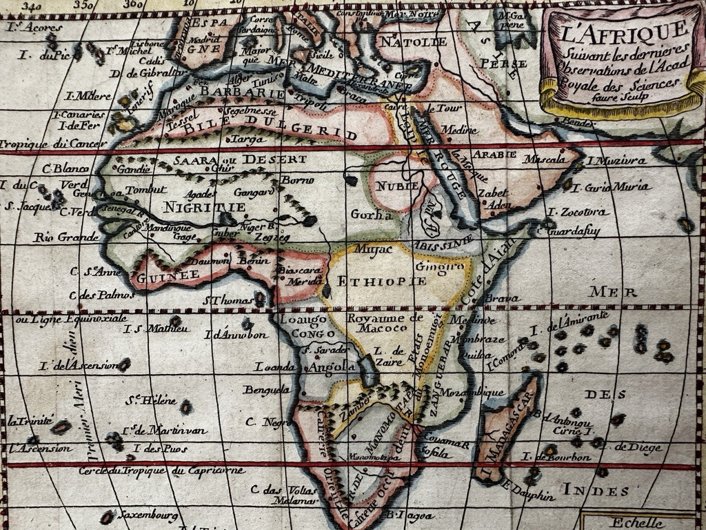 Africa continent 1744 Faure scarce engraved hand colored miniature map