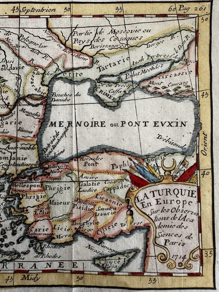 Turkey in Europe Balkans Hungary 1714 scarce engraved hand colored miniature map