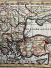 Turkey in Europe Balkans Hungary 1714 scarce engraved hand colored miniature map