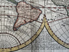 World in spheres California as island & unknown Australia 1744 Senex rare map