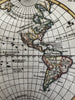 World in spheres unknown Australia & west America 1744 Senex engraved color map