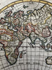 World in spheres unknown Australia & west America 1744 Senex engraved color map