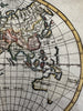 World in spheres unknown Australia & west America 1744 Senex engraved color map
