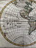 World in spheres unknown Australia & west America 1744 Senex engraved color map