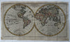 World in spheres unknown Australia & west America 1744 Senex engraved color map