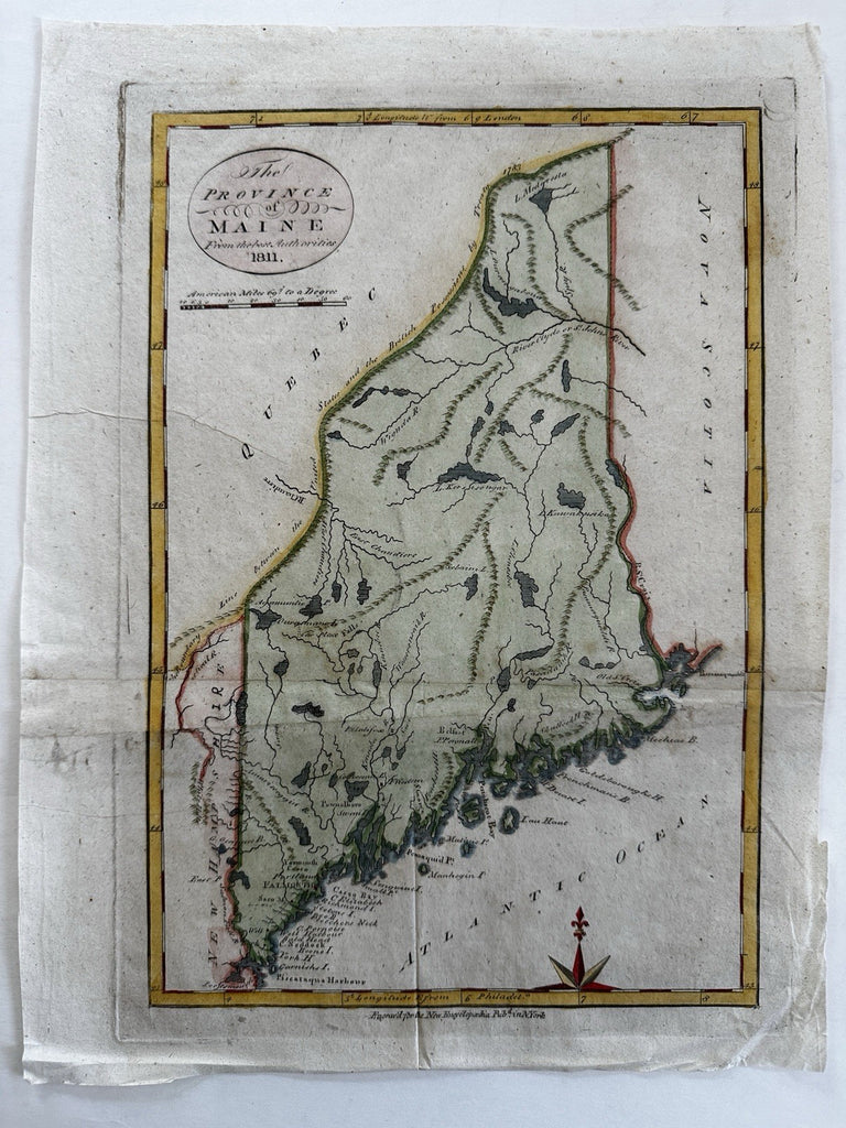 Province of Maine early pre-state 1811 NY rare engraved hand color map