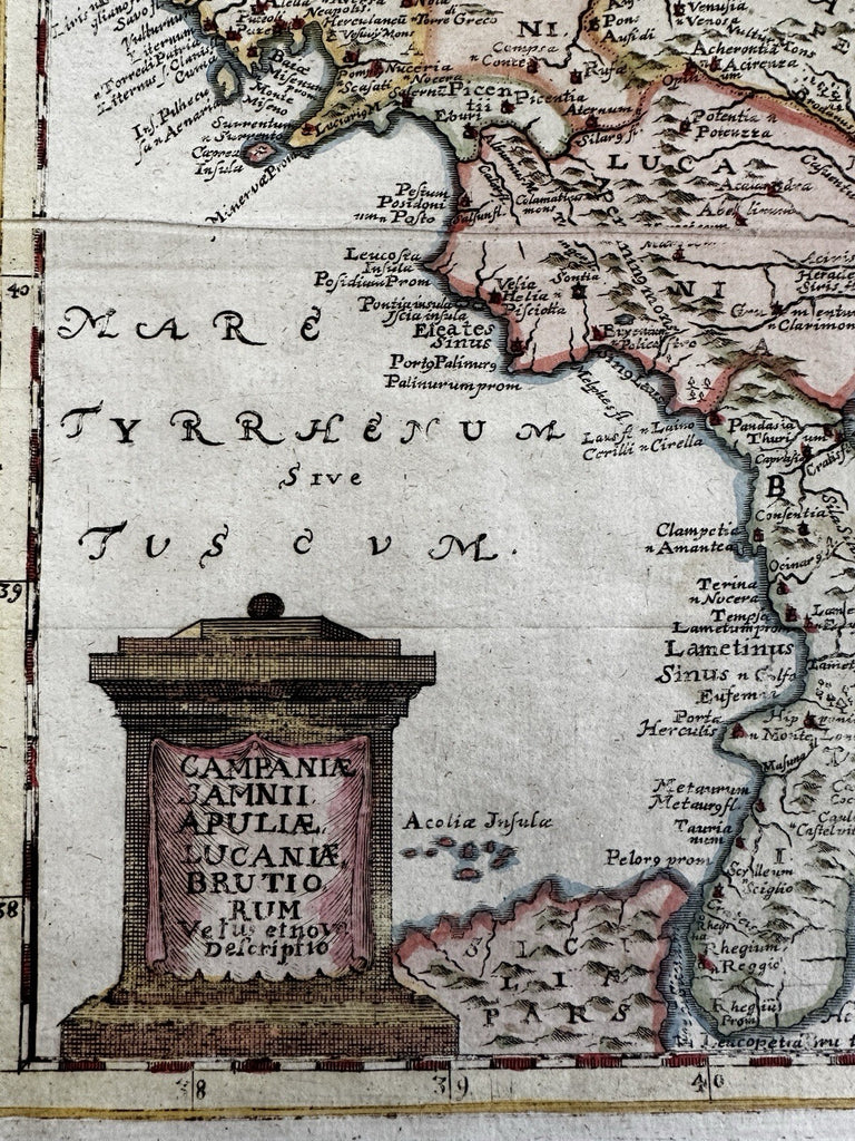 Southern Italy boot Campagna Apulia Latium 1694 decorative hand color map