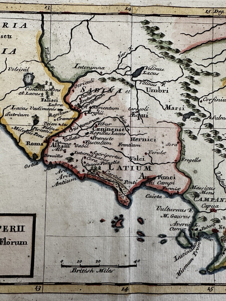 Ancient Roma Rome Latium central Italy 1785 Moll engraved map hand colored
