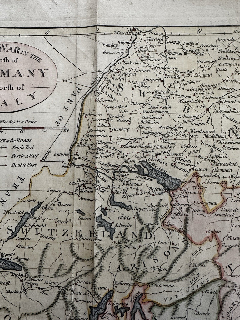 Seat of War Northern Italy Southern Germany Switzerland c1740-50’s rare map