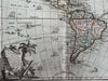 strange North & South America 1764 decorative Desnos map cartouche sailing ships