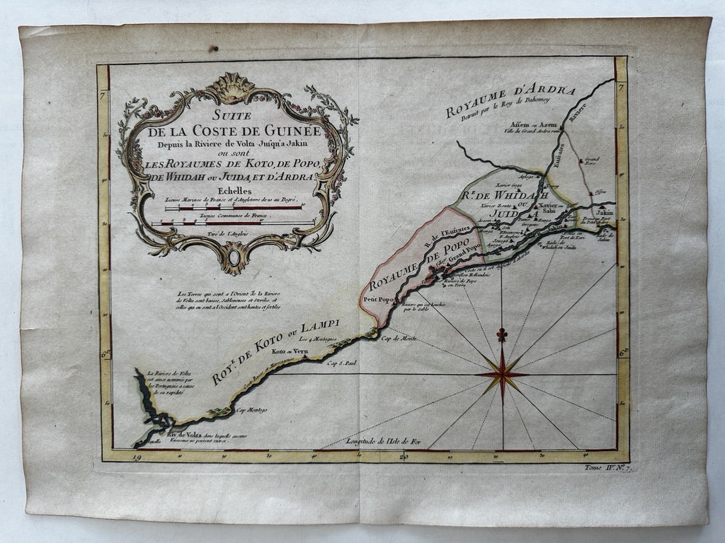 West Africa Guinea coast Juida Whidah Koto Popo 1747 decorative Bellin map