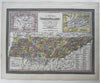 Tennessee state 1855 Cowperthwait hand colored early map steamboat routes shown