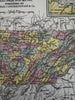 Tennessee state 1855 Cowperthwait hand colored early map steamboat routes shown