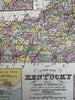 Kentucky state 1855 Cowperthwait hand colored map showing steamboat routes