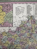 Kentucky state 1855 Cowperthwait hand colored map showing steamboat routes