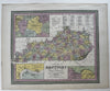 Kentucky state 1855 Cowperthwait hand colored map showing steamboat routes