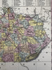 Kentucky state 1855 Cowperthwait hand colored map showing steamboat routes