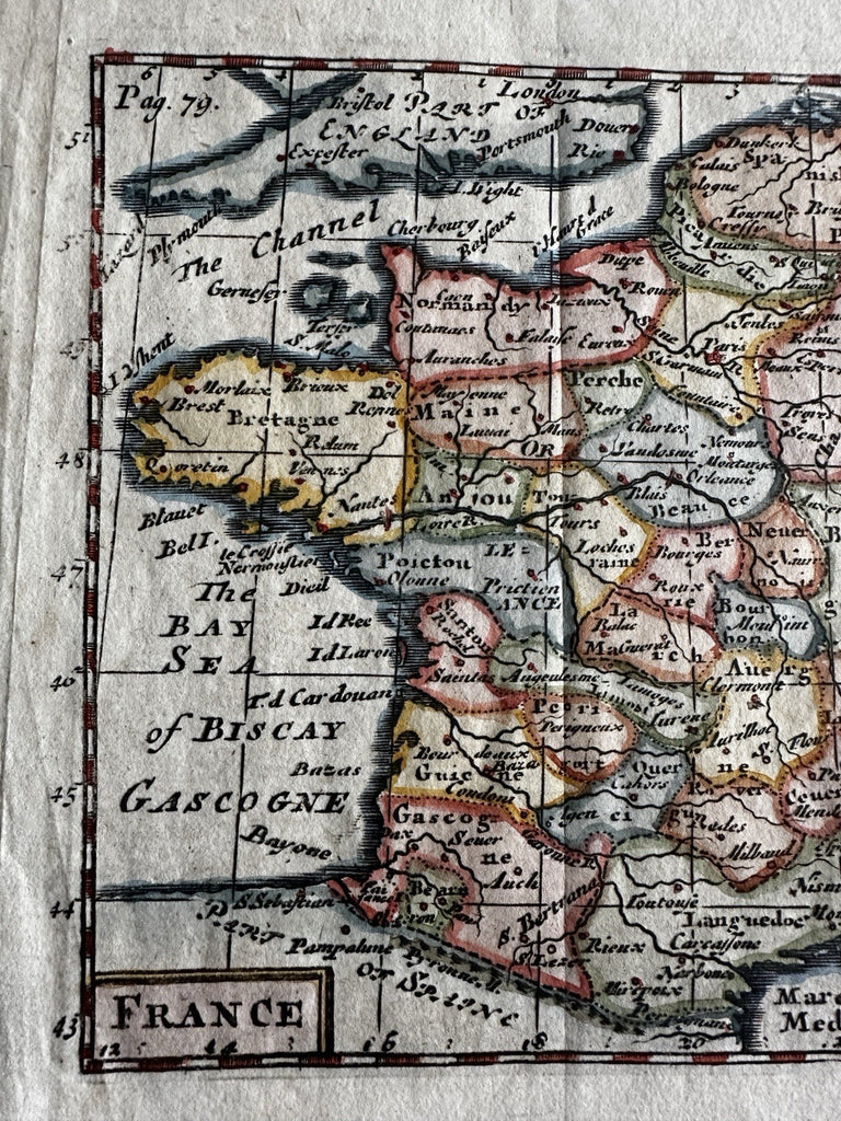 France 1719 Morden miniature antique map scarce charming w/ hand color
