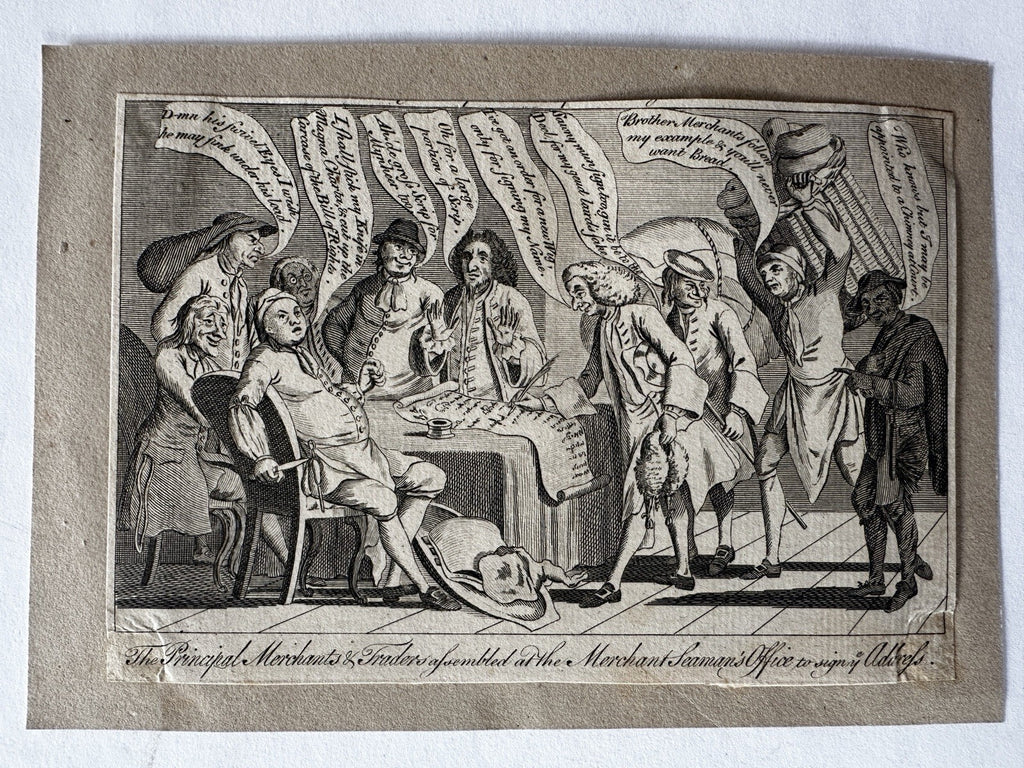 merchant Seaman sign address British political cartoon c.1780 engraved print