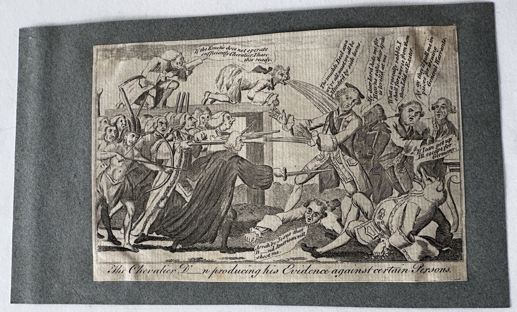Chevalier America battle Indian British political cartoon c.1780 engraved print