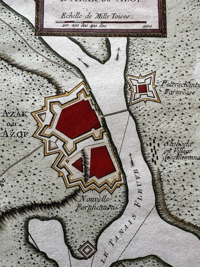 Ukraine Crimean Sea of Azov Azak fort 1760s Bellin coastal map lovely hand color
