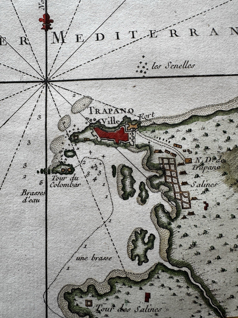 Trapano Sicily Italy Sicilia Italia 1760s Bellin coastal map lovely hand color