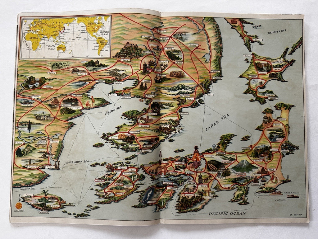 Japan cartoon pictorial map c.1938 rare wonderful pictorial promo booklet
