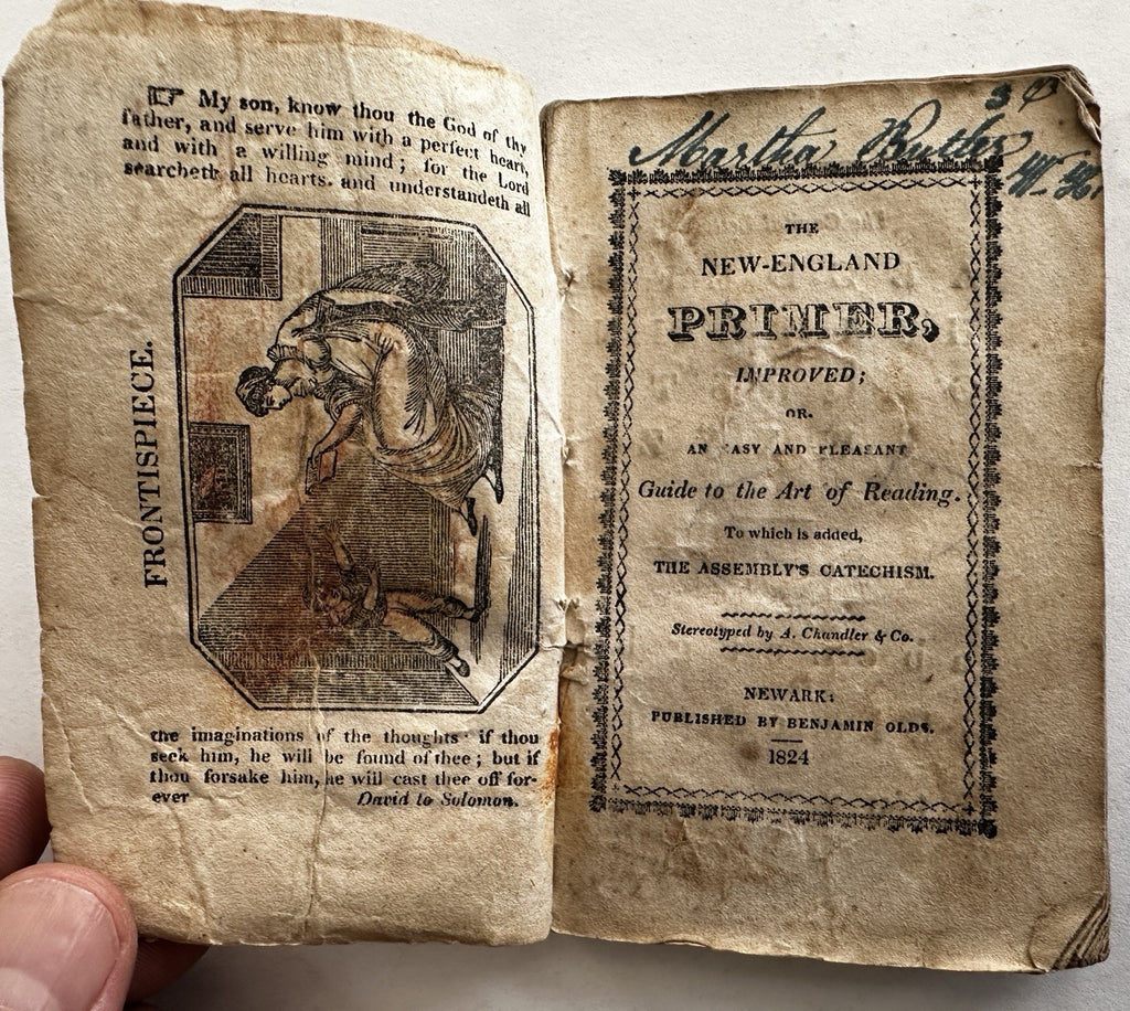 New England Primer Catechism 1824 Newark NJ Children’s rare chapbook w/ woodcuts