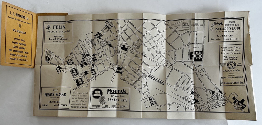Panama Canal city plan c.1930-40’s scarce folding pocket map w/ advertising