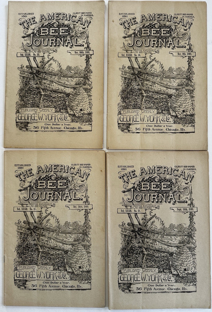 American Bee Journal 1893 rare monthly magazine lot of 4 nice issues many ads