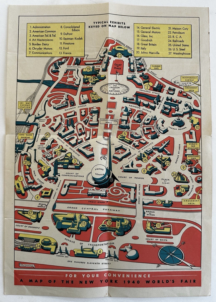 NY Worlds Fair 1940 art deco birds-eye view souvenir map scarce tourist brochure