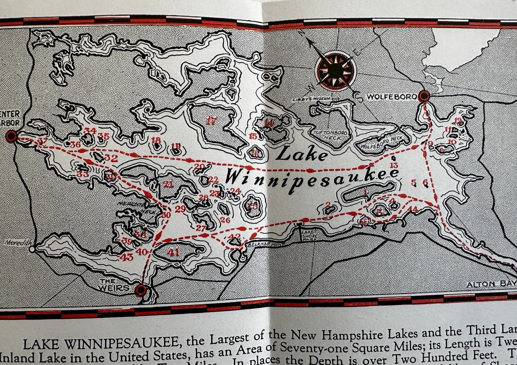 Lake Winnipesaukee NH steamship Mt. Washington c1940’s tourist brochure w/map