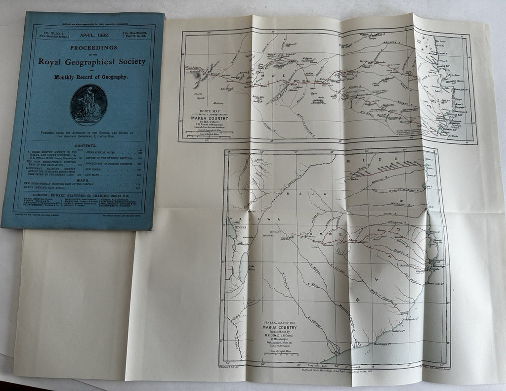 East Africa Makua Russo-Persian 1882 Royal geographical Society mag w/fldg map