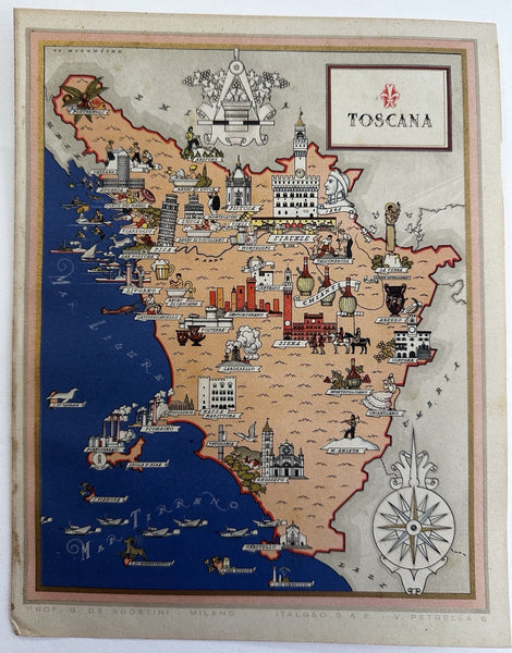 Toscana Italia Tuscany Italy 1941 charming color cartoon map