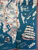 Damariscotta Maine coast cartoon map 1950 Melville large color w/ biz directory