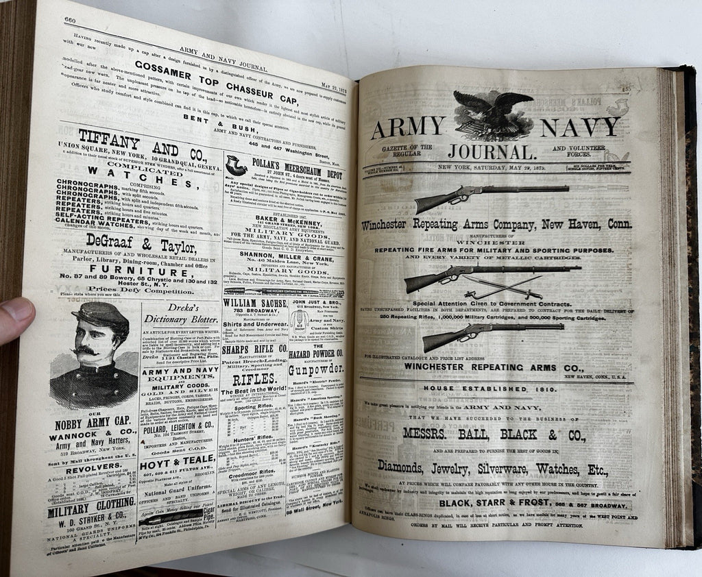 Army & Navy Journal 1874-75 huge bound vol w/ 51 issues many ads military guns