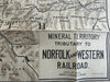 Geology Mineral Territory linen map c.1880’s Norfolk Western RR Virginia KY TN