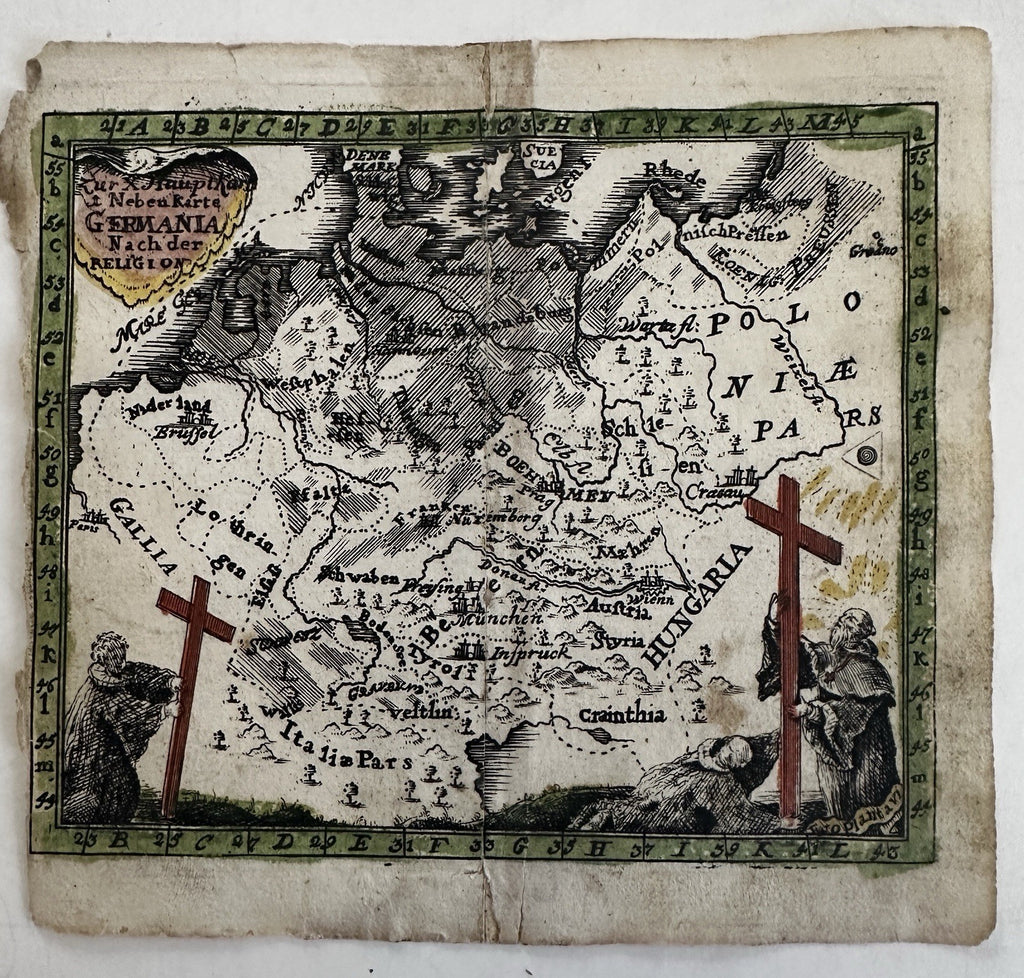 Religious map of Germany Protestantism? Luther 1633 Salzburg rare miniature map