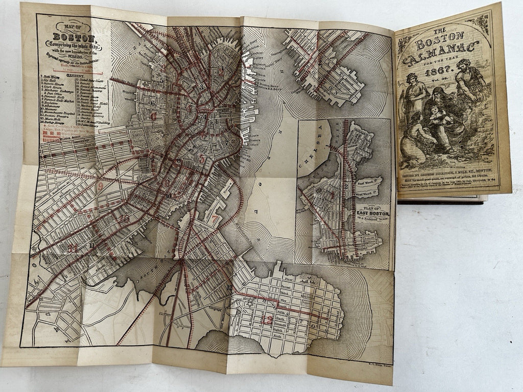 Boston Almanac 1867 city plan map & period advertising City & Business Directory