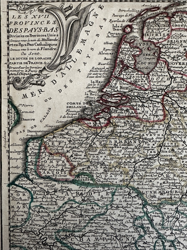 Catholic Low Countries Holland Netherlands 1719 Chiquet decorative antique map
