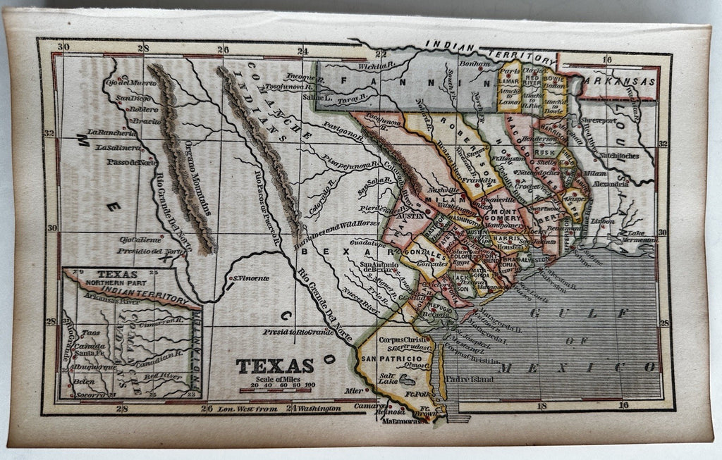 Texas state 1853 Ensign charming miniature hand color map