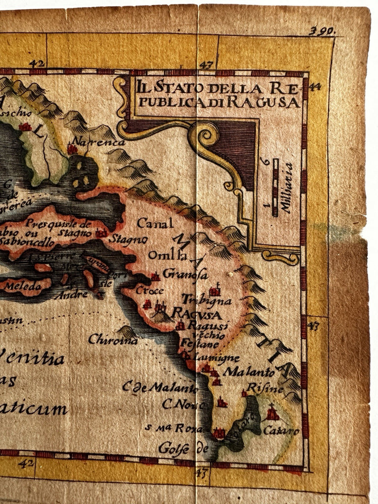 Dalmatia coast Republic of Ragusa c.1678 Adriatic Sea rare miniature map