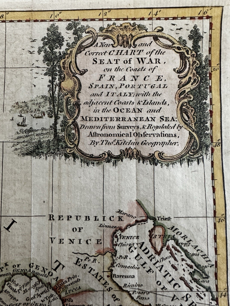 Seat of War Europe coasts chart 1763 scarce map England France Spain Italy