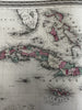 Caribbean West Indies Cuba Bermuda Windward 1870 Johnson large hand colored map